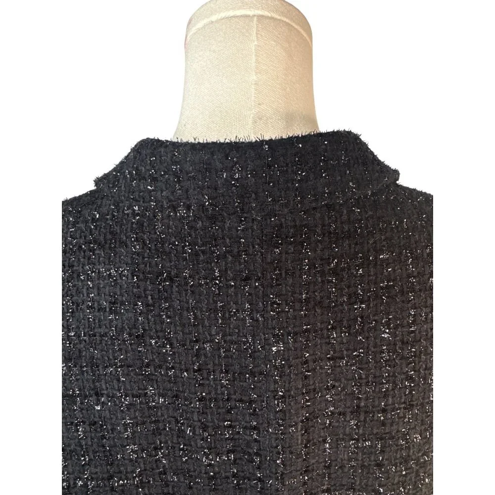 I Love Ronson Large Black Tweed Asymmetrical Zipper Jacket